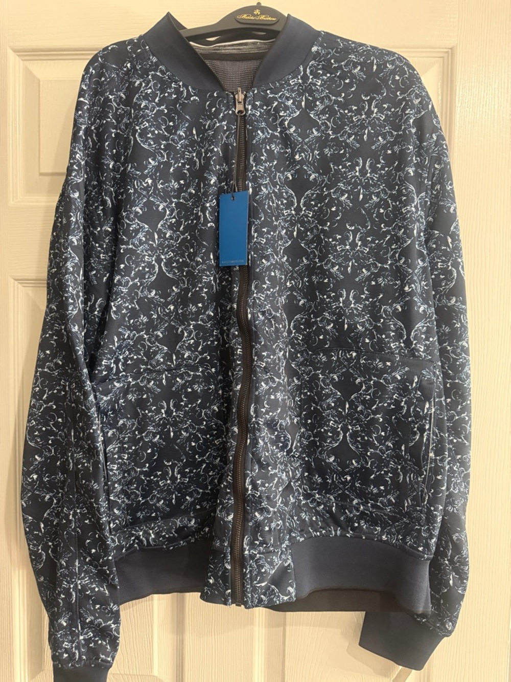 Vince Camuto Navy Blue Printed Lightweight Bomber Jacket